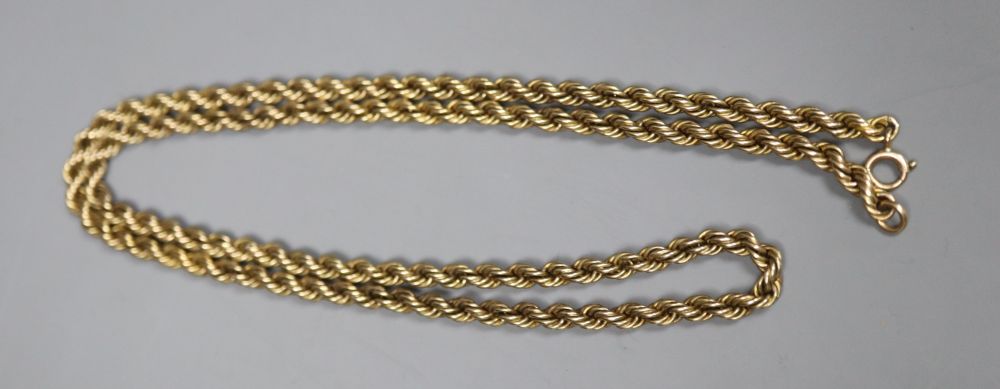 A 9ct ropetwist chain, 51cm,